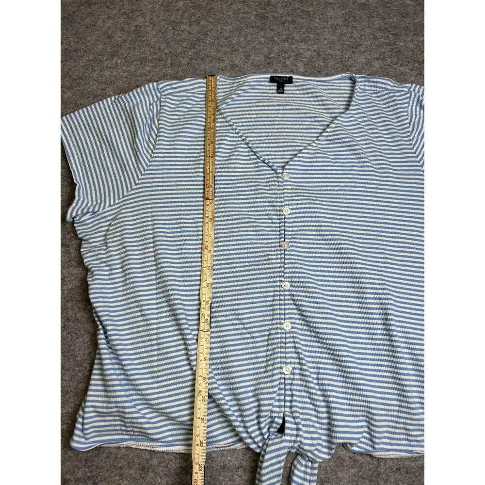 Talbots Plus Women Size 1X Shirt Blue White Striped Button Front Tie Top V Neck - Picture 4 of 6